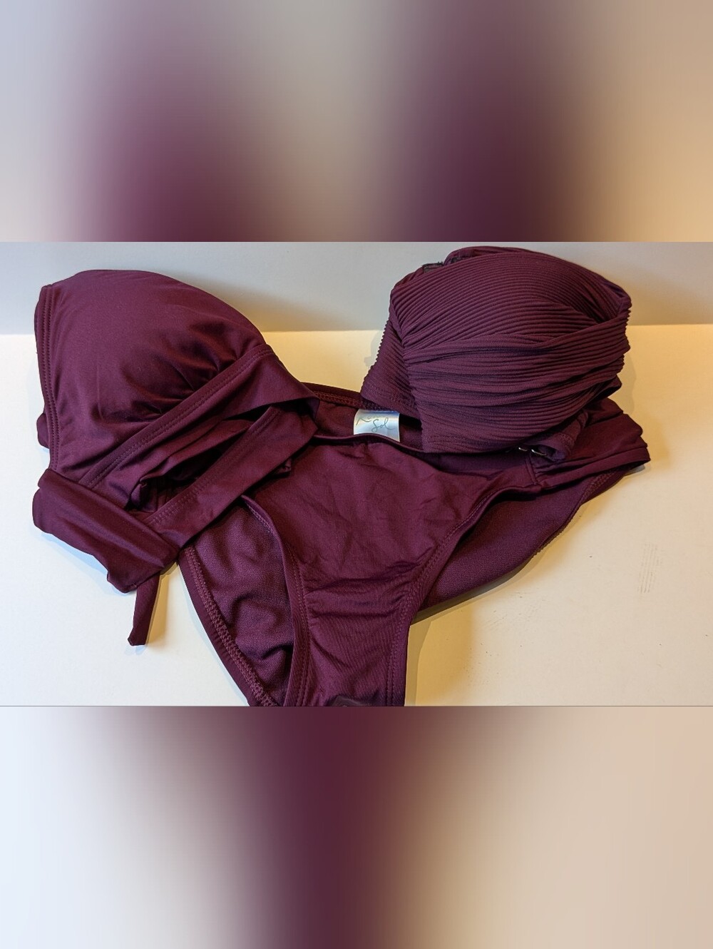 Kona Sol Deep Wine Bikini Set With Bonus Ribbed Bandeau!